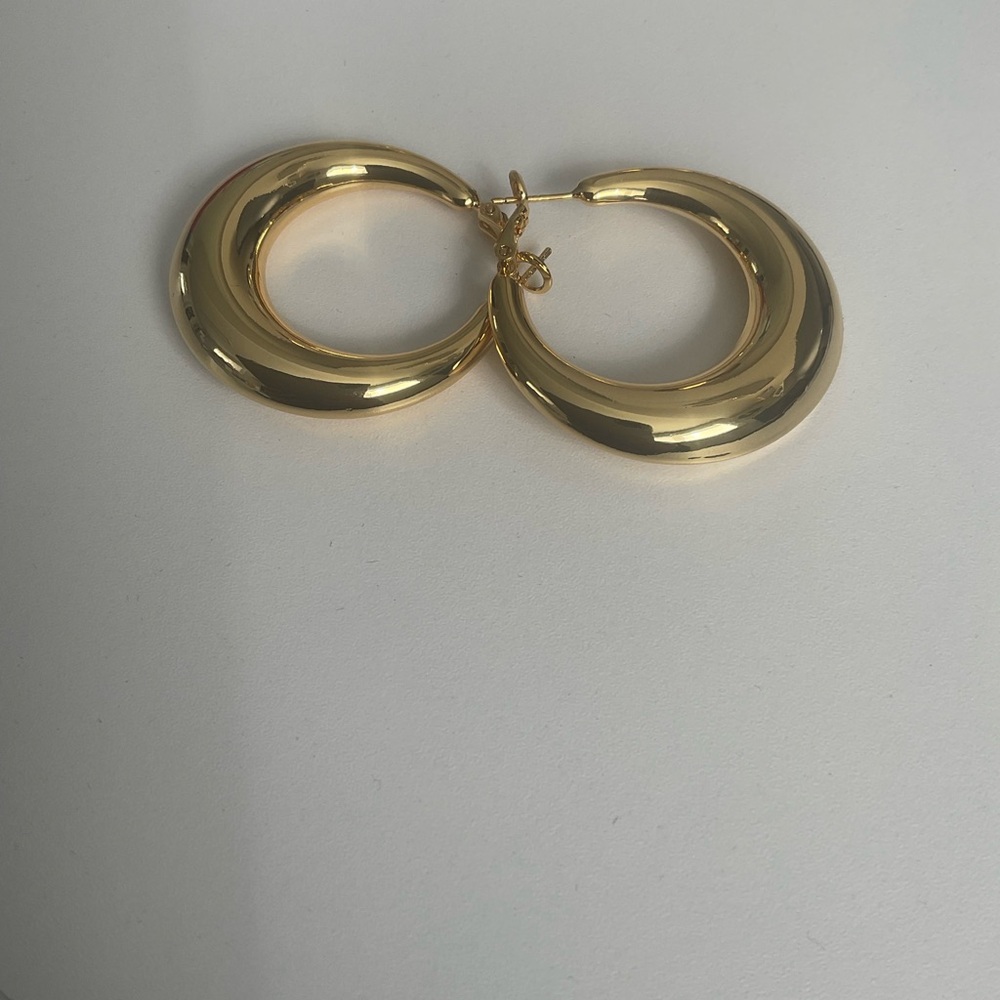 .925 Sterling Silver Chunky Elegant Gold Plated over Silver Hoop Earrings